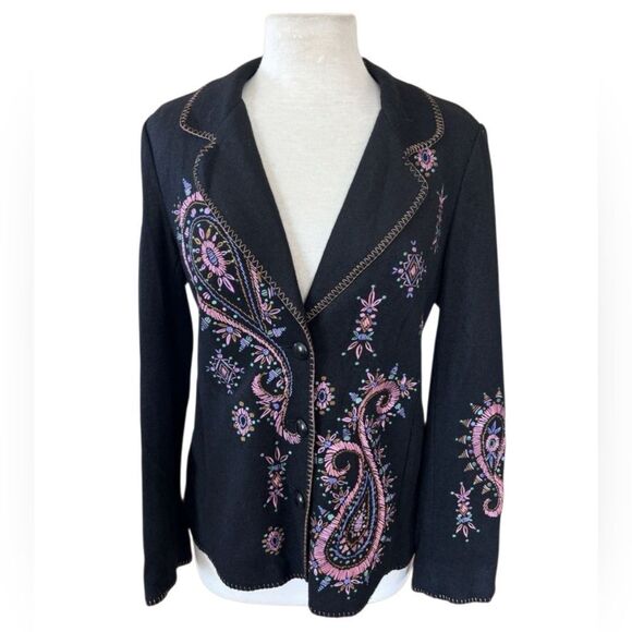 Bob Mackie Blazer Jacket Paisley Embroidered Size 1X Wool Blend Westerncore - Picture 1 of 12